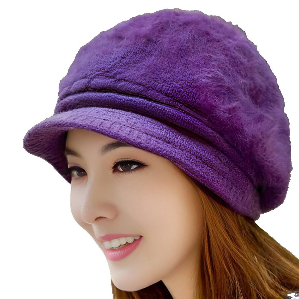 6356 Girls Cute Fall Winter Cozy Fur Earflap Knitted Wool Ski Cap Beret